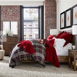 Pottery Barn Carson Plaid Cotton King Duvet Cover 2 Standard Shams